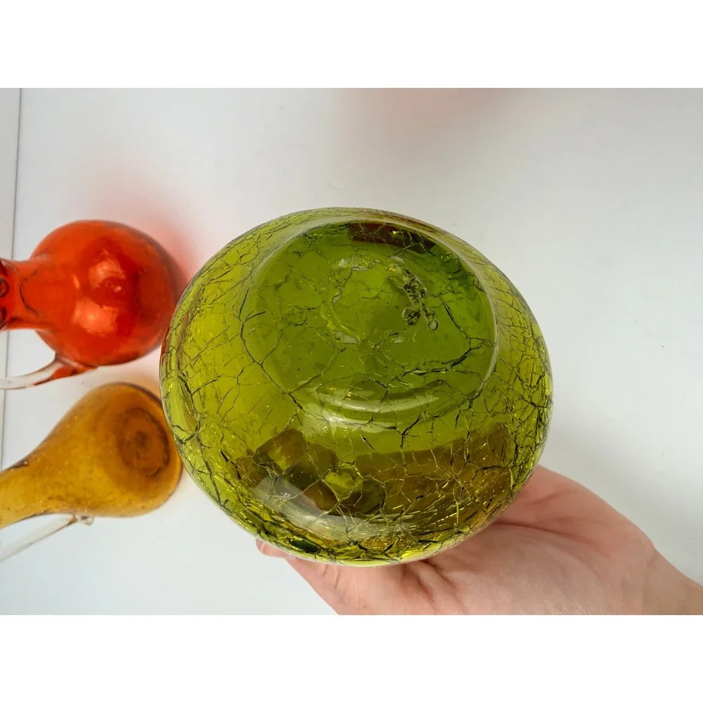 Vintage Crackle Glass Miniature Pitcher Set 4 Rainbow Mid Century Art Glass Vase